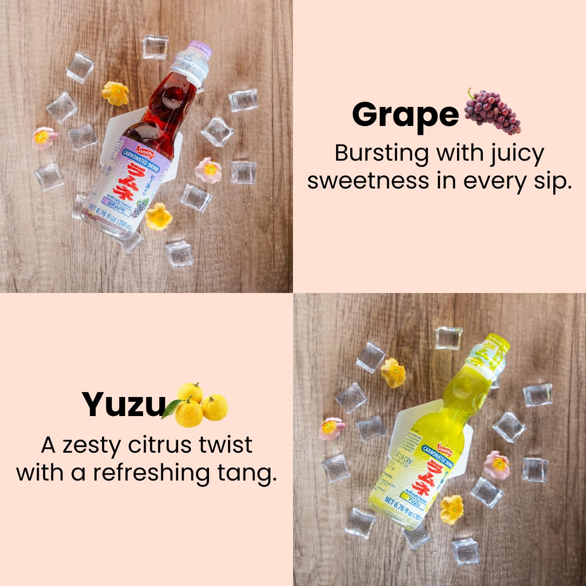 Ramune Japanese Soda Variety Pack - Yuzu, Lychee, Grape, Strawberry, And Orange.Japanese Marble Soda Drink Pack Of 5