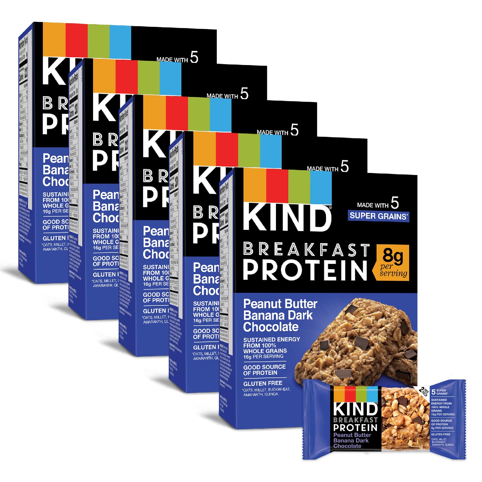 Kind Breakfast, Healthy Snack Bar, Peanut Butter Banana Dark Chocolate, Gluten Free Breakfast Bars, 8G Protein, 1.76 Oz Packs (3