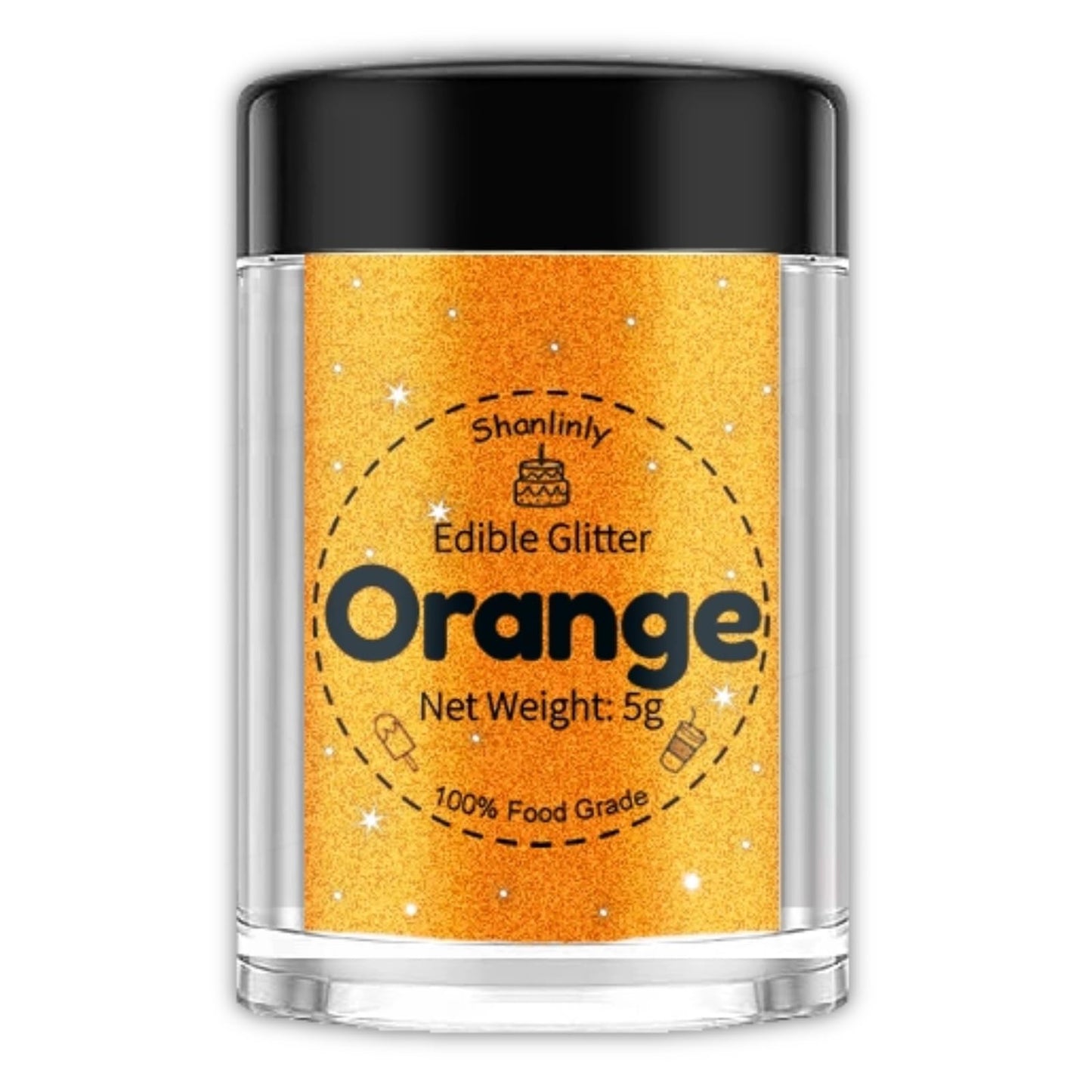 Shanlinly Edible Glitter for Cakes & Drinks - 5g Orange Shimmer Dust