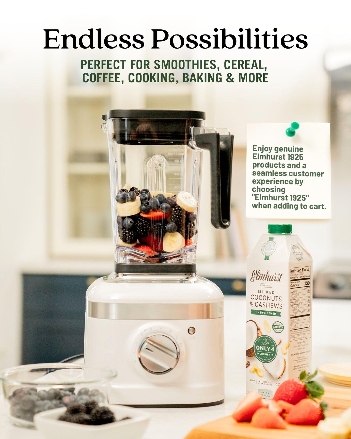 Elmhurst 1925 Unsweetened Coconut & Cashew Milk - 32 Ounce (Pack of 6) Dairy-Free  Gluten-Free  Vegan  Shelf Stable Milk Made w/ Coconut Cream & Cashews for Healthier  Simpler Plant-Based Alternatives