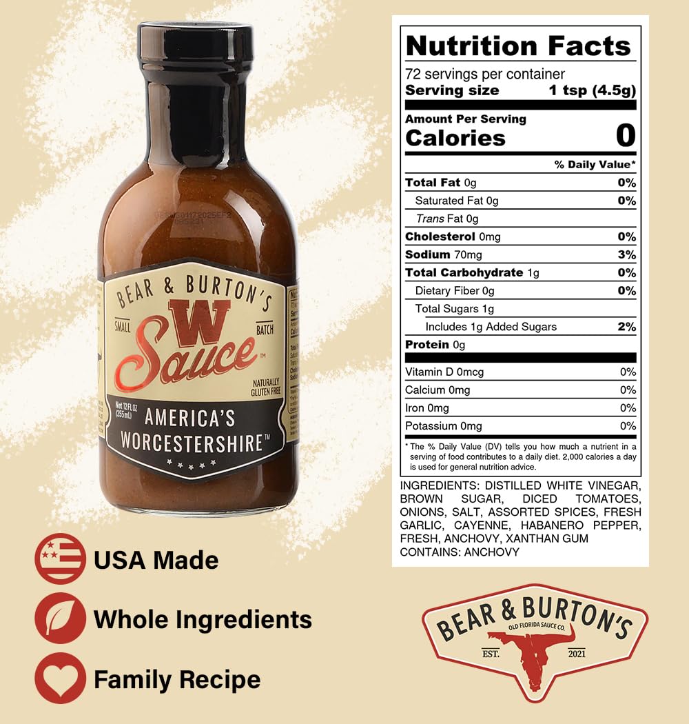 Bear And Burtons W Sauce | Distinctive Worcestershire Sauce Blend | Perfect For Steaks, Dressings & Marinades | 12 Oz - Pack Of