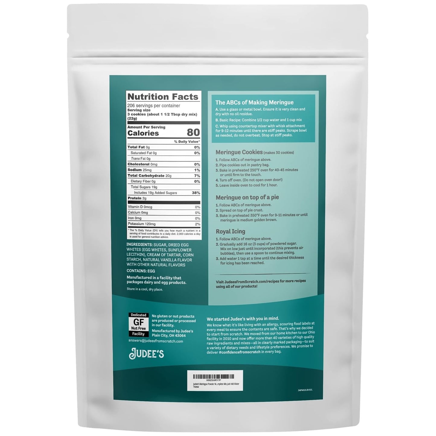 Judees Gluten Free Meringue Powder Mix - 10 lb Bulk, Gluten-Free, Nut-Free, Ideal for Baking and Decorating