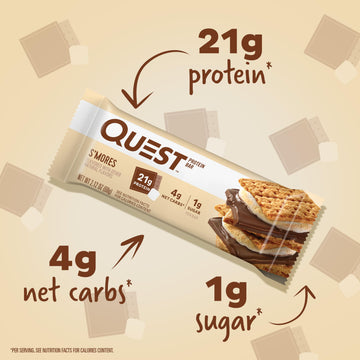 Quest Nutrition Smores Protein Bar, 31g Protein, 4g Net Carbs, 1g Sugar, Gluten Free, Keto Friendly, 4 Count