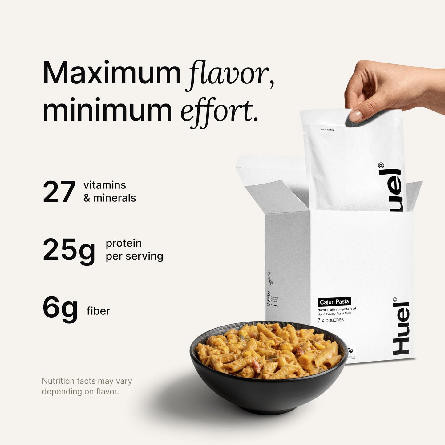 Huel Hot and Savory Meal Packs | Cajun Pasta | Up to 25g Protein Plant Based Instant Meal | 27 Vitamins and Minerals | 100% Nutr