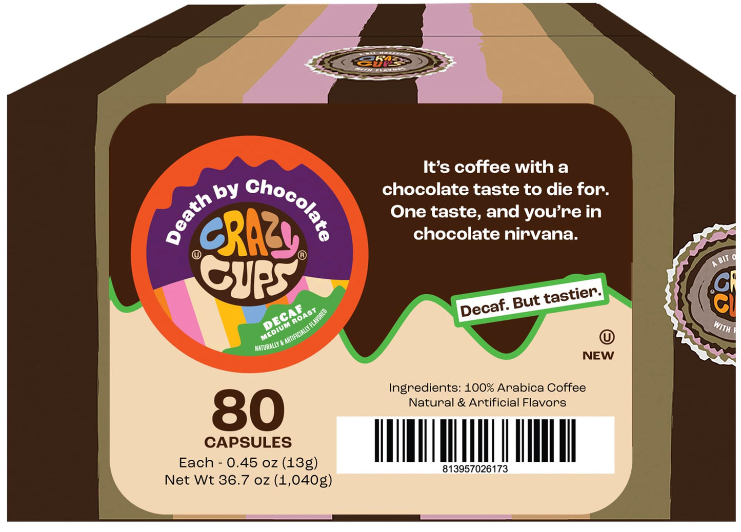 Crazy Cups Decaf Flavored Coffee for Keurig K Cups, Death By Chocolate, 80 Count