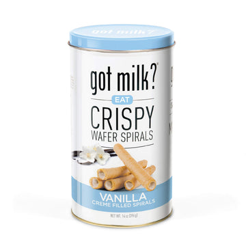 got milk? Wafer Spirals, Vanilla, 14 Oz. Tin with 36 Rolls, Delicious Rolled Wafer Rolls with Filling, Vanilla Wafer Cookies for
