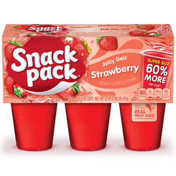Snack Pack Strawberry Flavored Juicy Gels, Super Size, 6 Count Snack Cups (Pack Of 8)