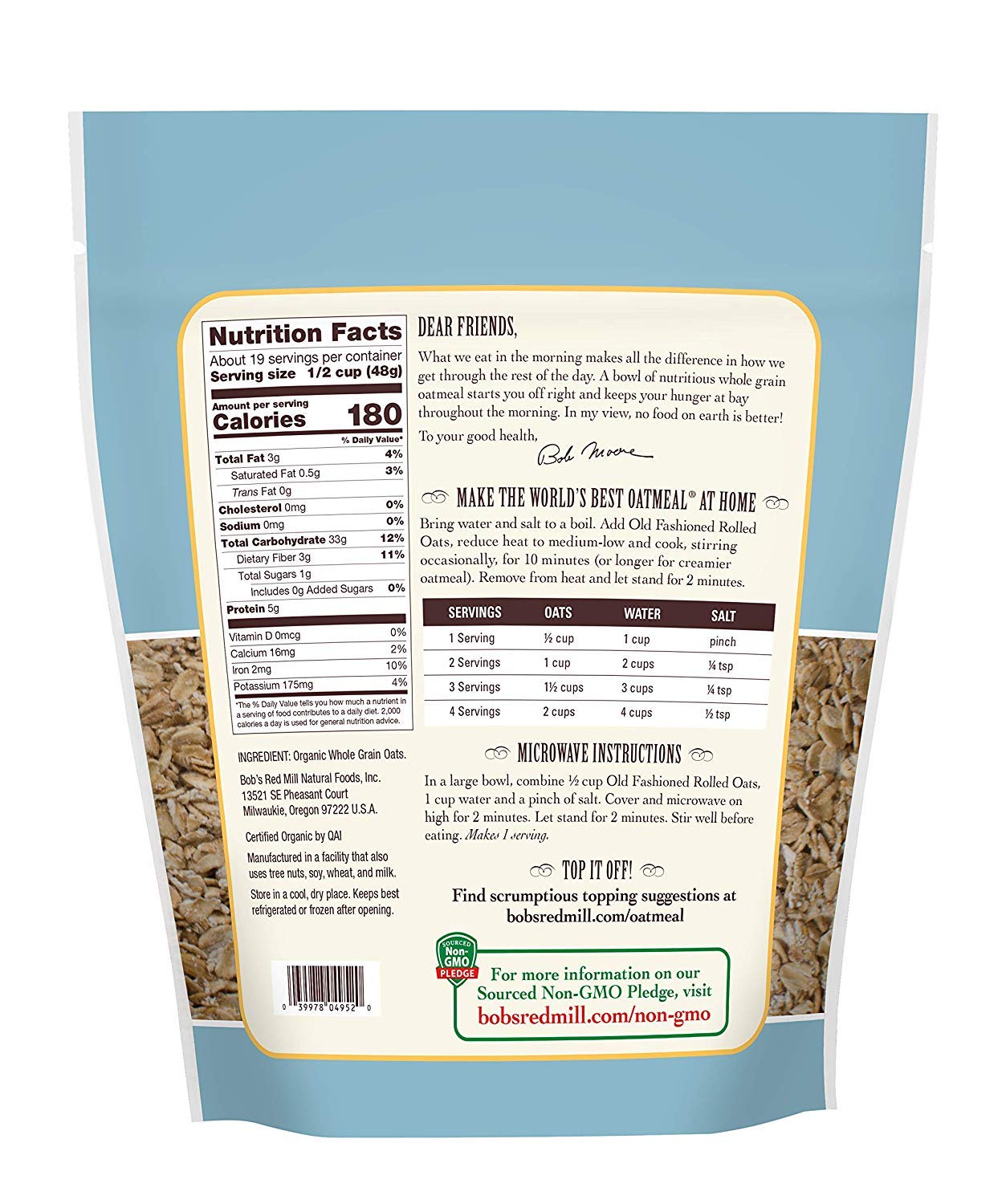 Bob'S Red Mill Organic Old Fashioned Rolled Oats 32 Oz ( Pack - 3 )