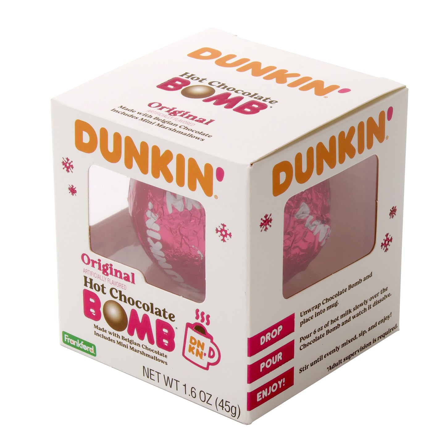 Frankford Dunkin Original Hot Chocolate   - Melting Belgian Milk Chocolate Ball with Mini Marshmallows, 1.6 Ounce