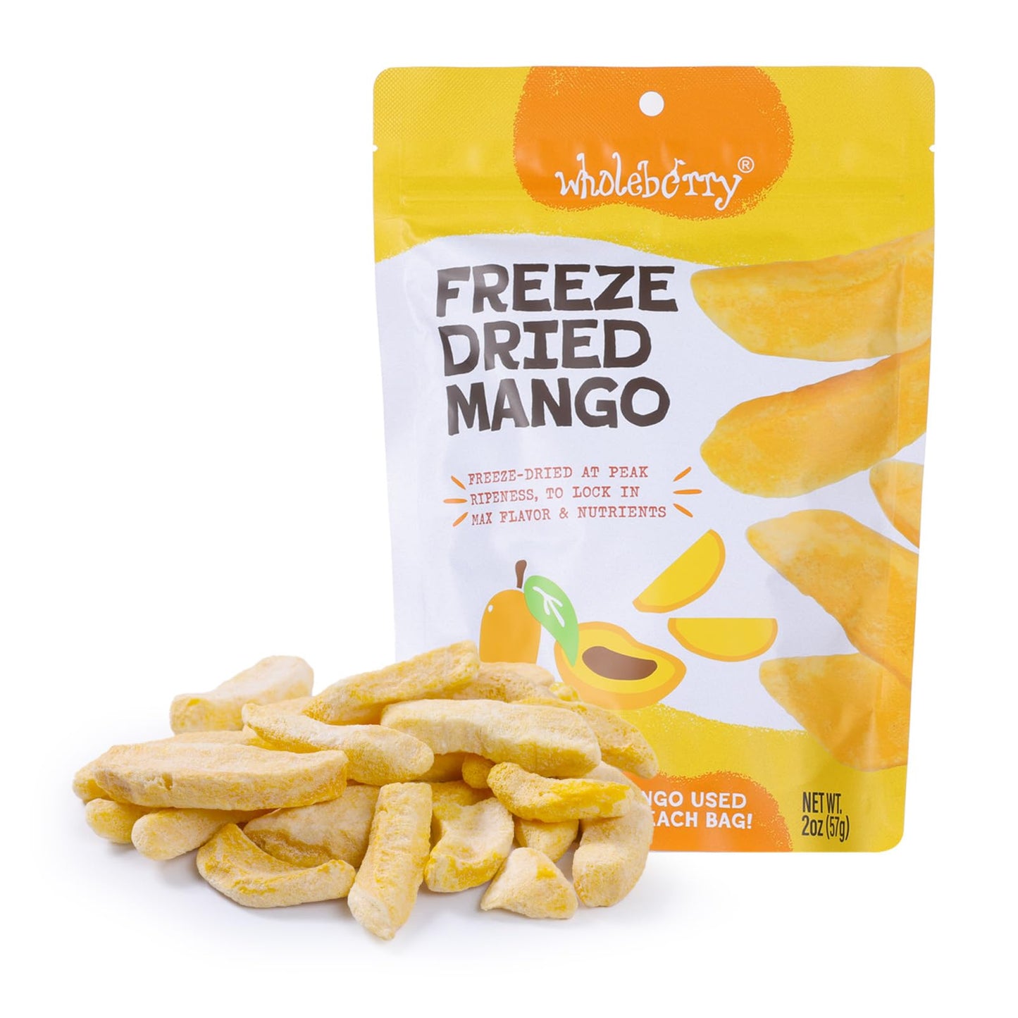 Wholeberry Freeze Dried Mango 2Oz Freeze Dried Fruit Snack Perfect For Smoothies, Baking, Yogurt & Tea - 100% Natural Ripe Fruit