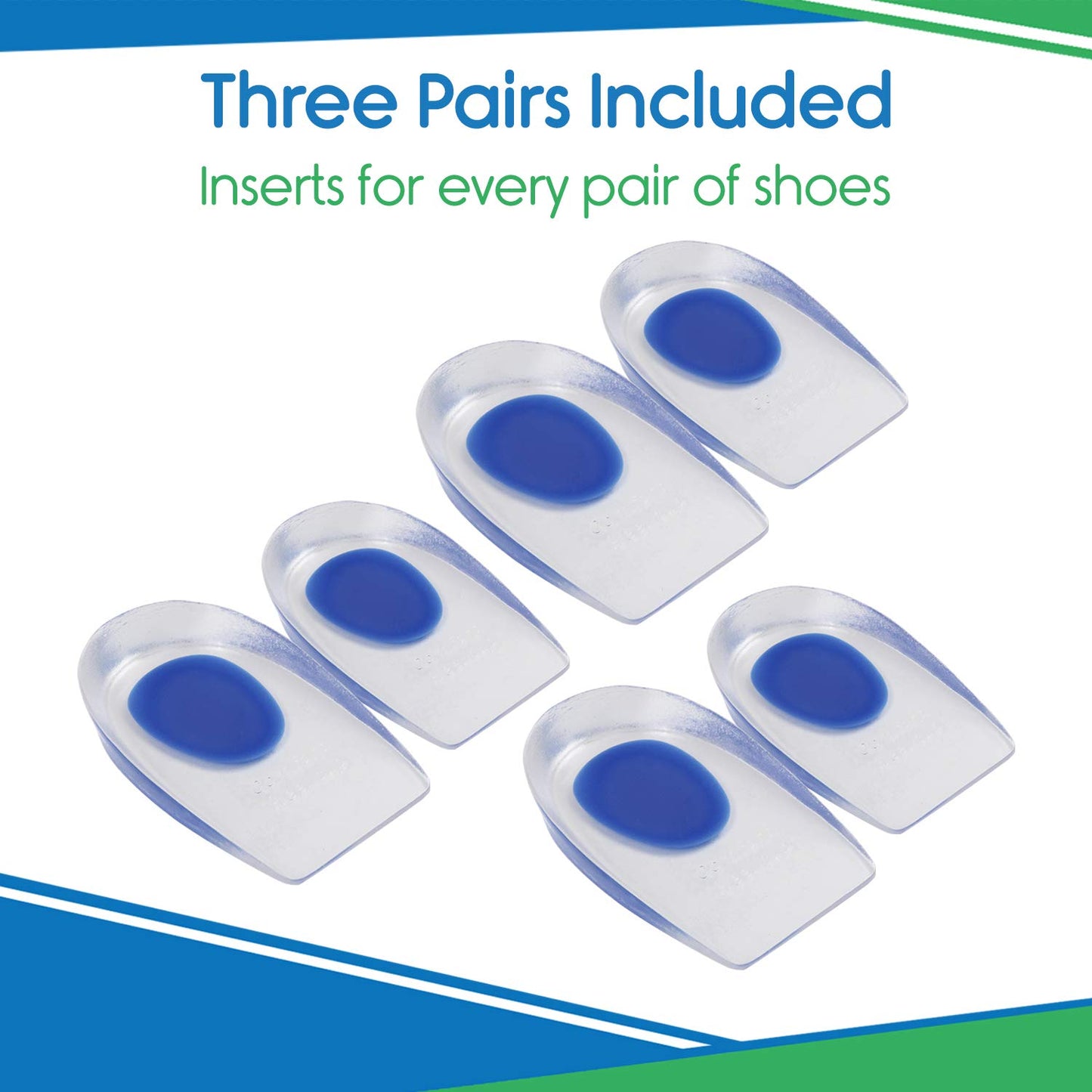 Vivesole Silicone Gel Heel Cups Plantar Fasciitis Inserts (3 Pairs/6Pcs) - Heel Pain Protectors For Men And Women - Gel Heel Pad