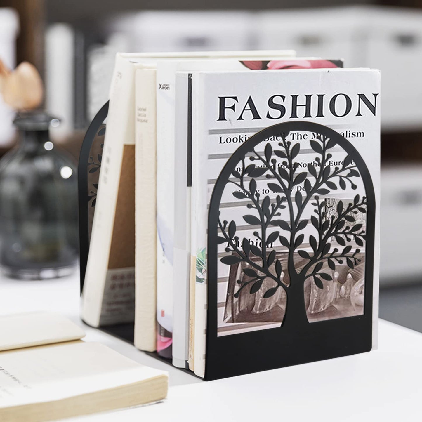 Bookends, Book Ends, Metal Bookend, Tree Of Life Bookend, Bookends For Shelves, Home Decorative Bookends For Heavy Books, Black