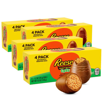 Reese Creme Eggs Easter Candy 4 Pack - Milk Chocolate Peanut Butter Eggs Individually Wrapped Easter Candy For Parties, Egg Hunt