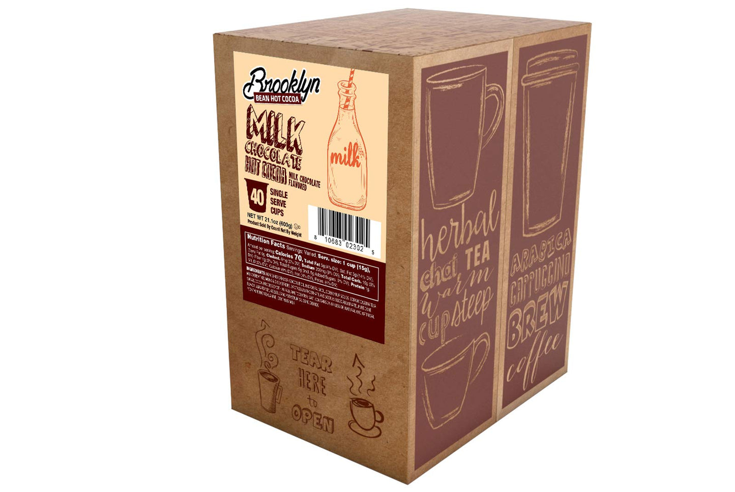 Brooklyn Beans Milk Chocolate Hot Cocoa Pods, Compatible with 2.0 K-Cup malt-inspired, 40 Count, Model BB MCC40