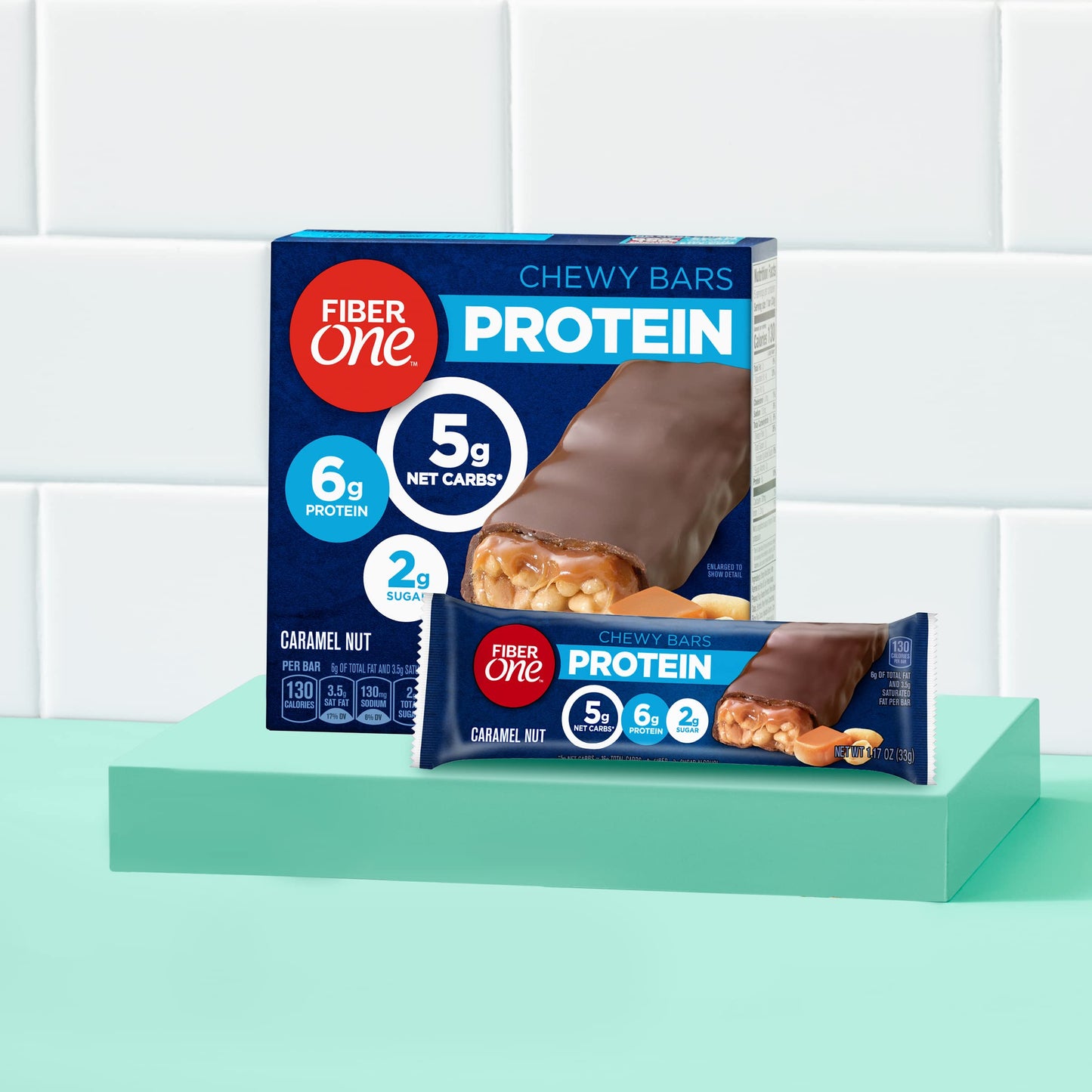 Fiber One Chewy Protein Bars, Caramel Nut, Protein Snacks, 10 ct