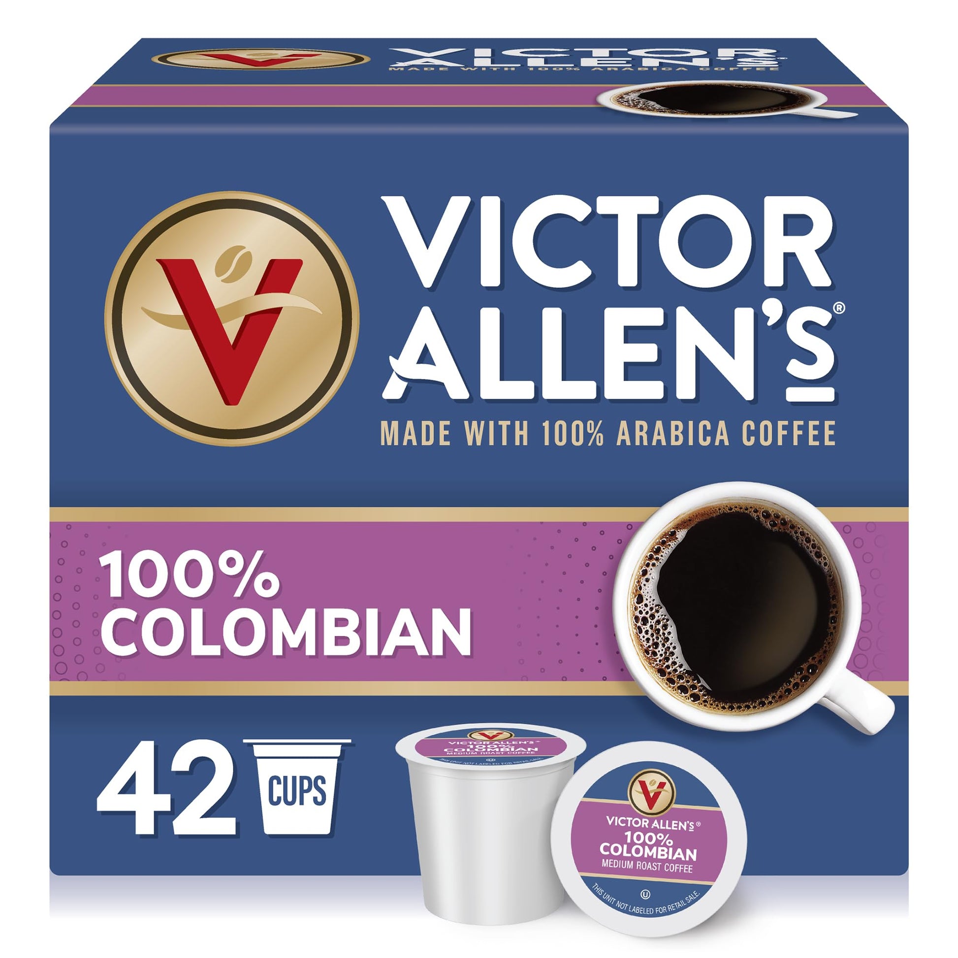 Victor Allens Coffee Single Serve Pods, 100% Colombian Medium Roast, 42 Count