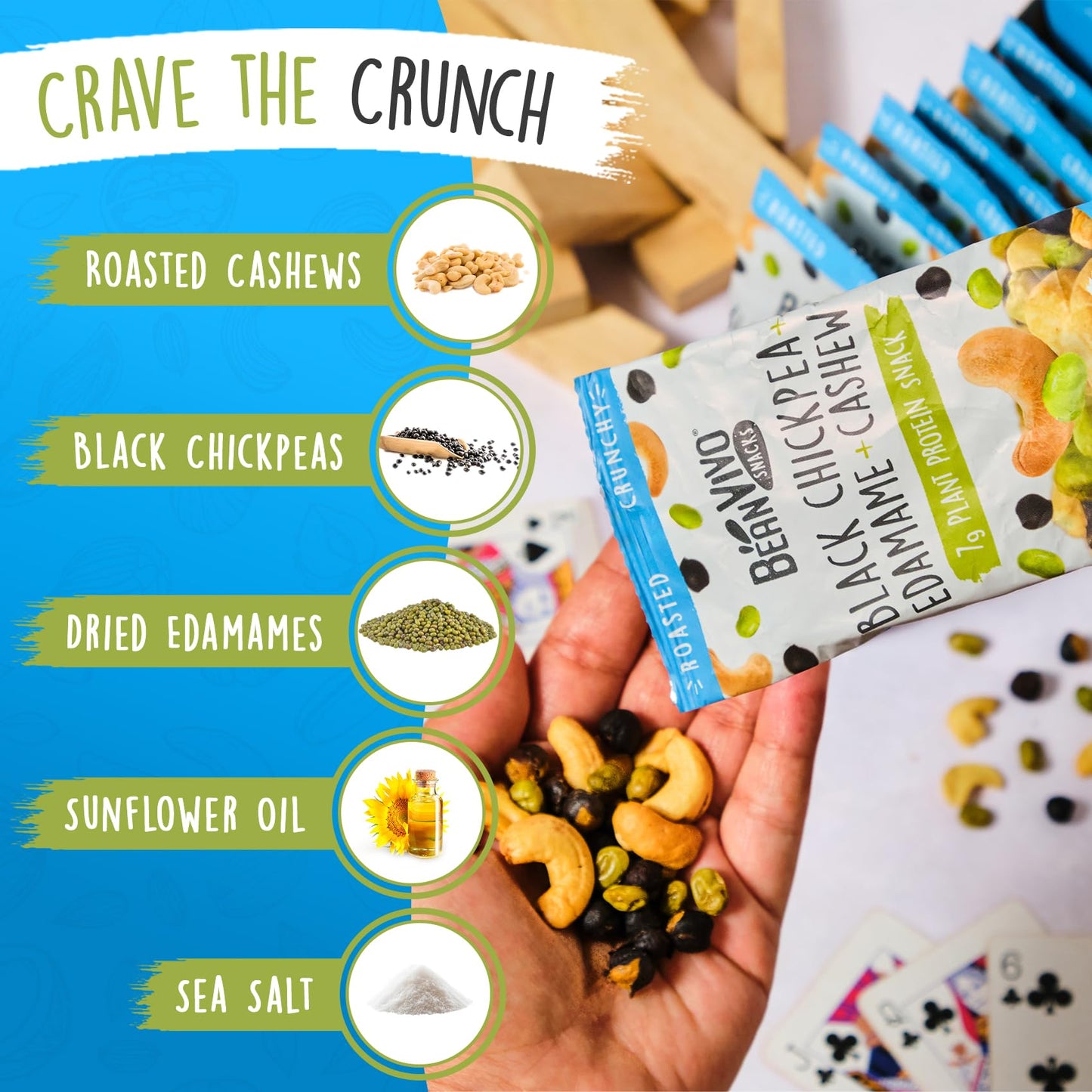 BeanVIVO Plant Based Protein Snacks - Sea Salt Flavor with Dried Edamame, Roasted Cashew and Chickpeas - Non-GMO Crunchy Salad T