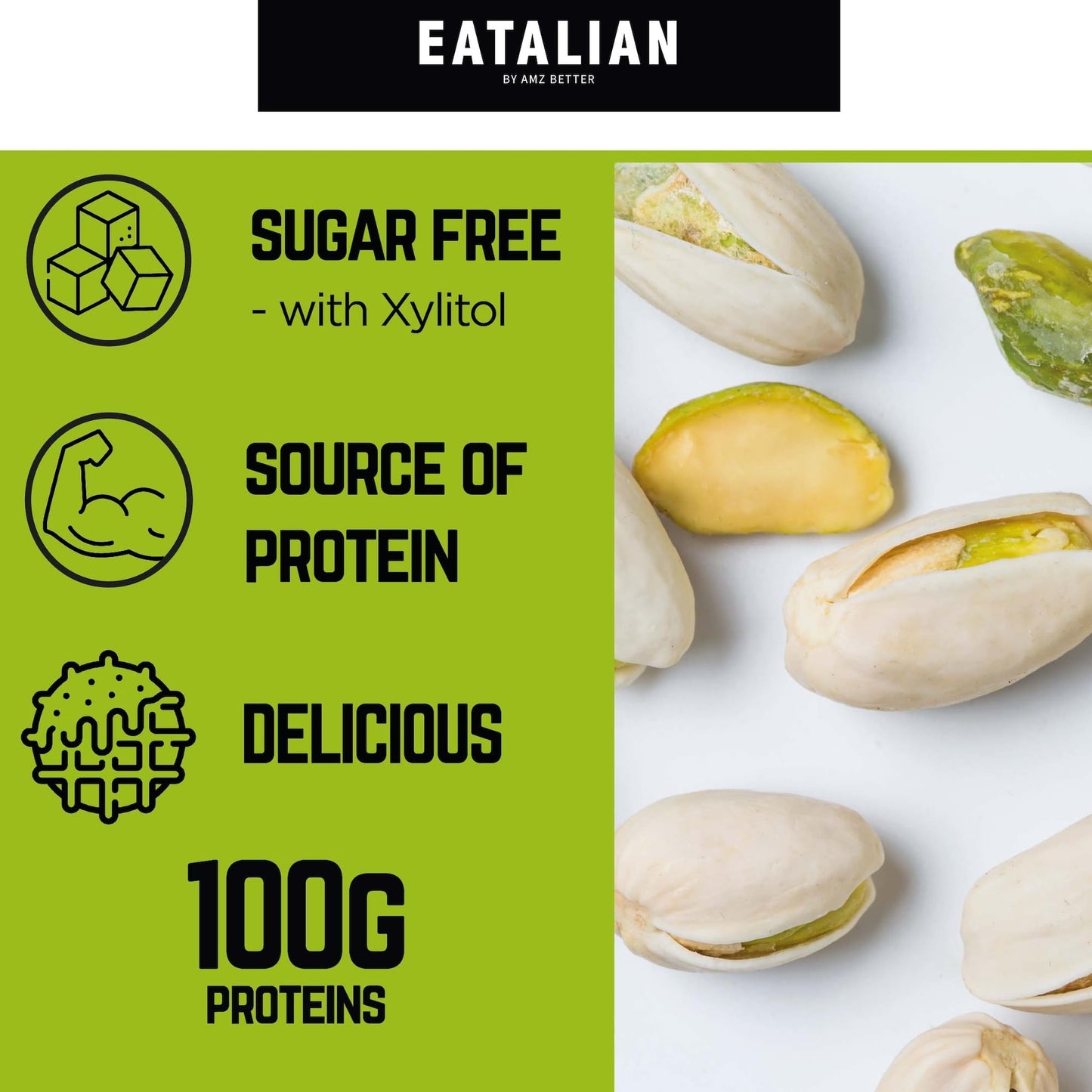 Eatalian By Amz Better Spreadable Crunchy Pistachio Protein Cream 17.63 Oz/ 500 Gr, Pistachio Cream With Grains, Protein Paste,