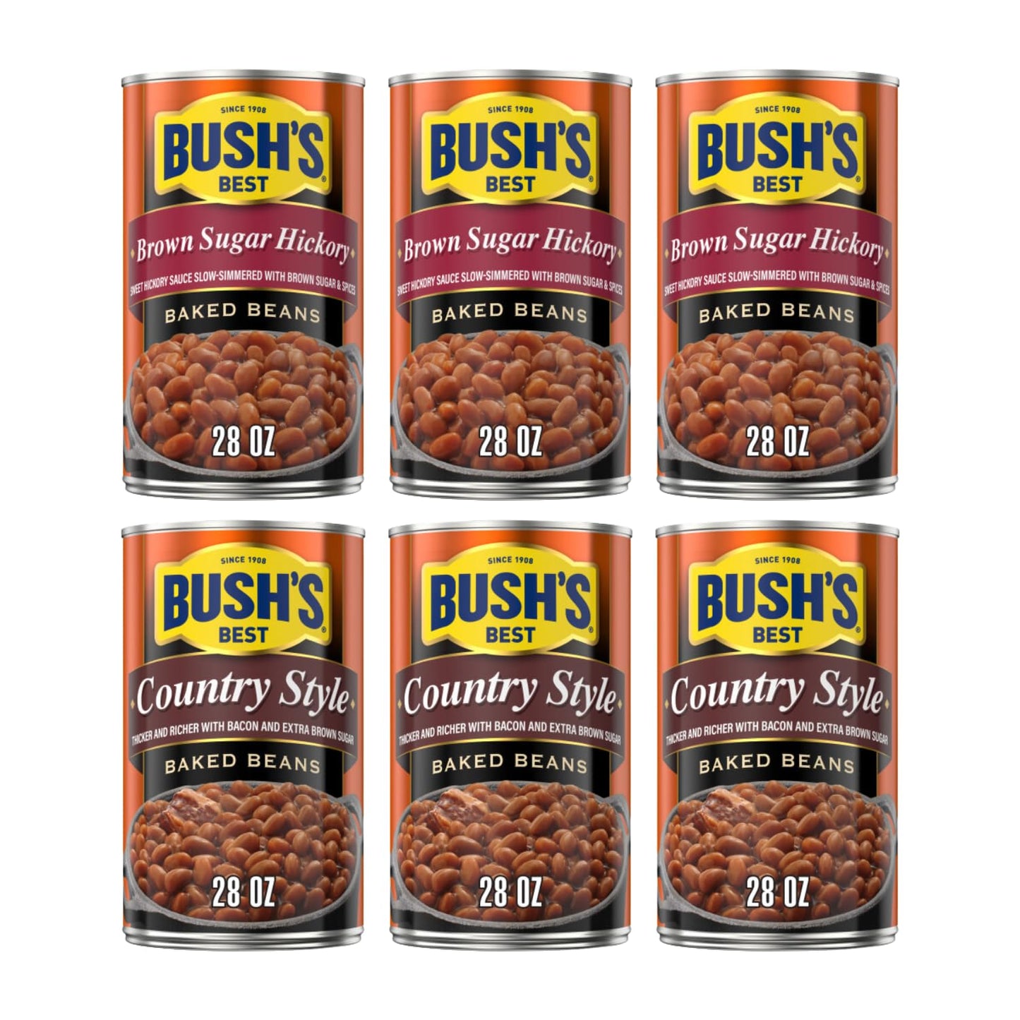 Bushs Best Baked Beans Variety Pack, Country Style & Brown Sugar Hickory, 168 Ounce (Pack of 1)