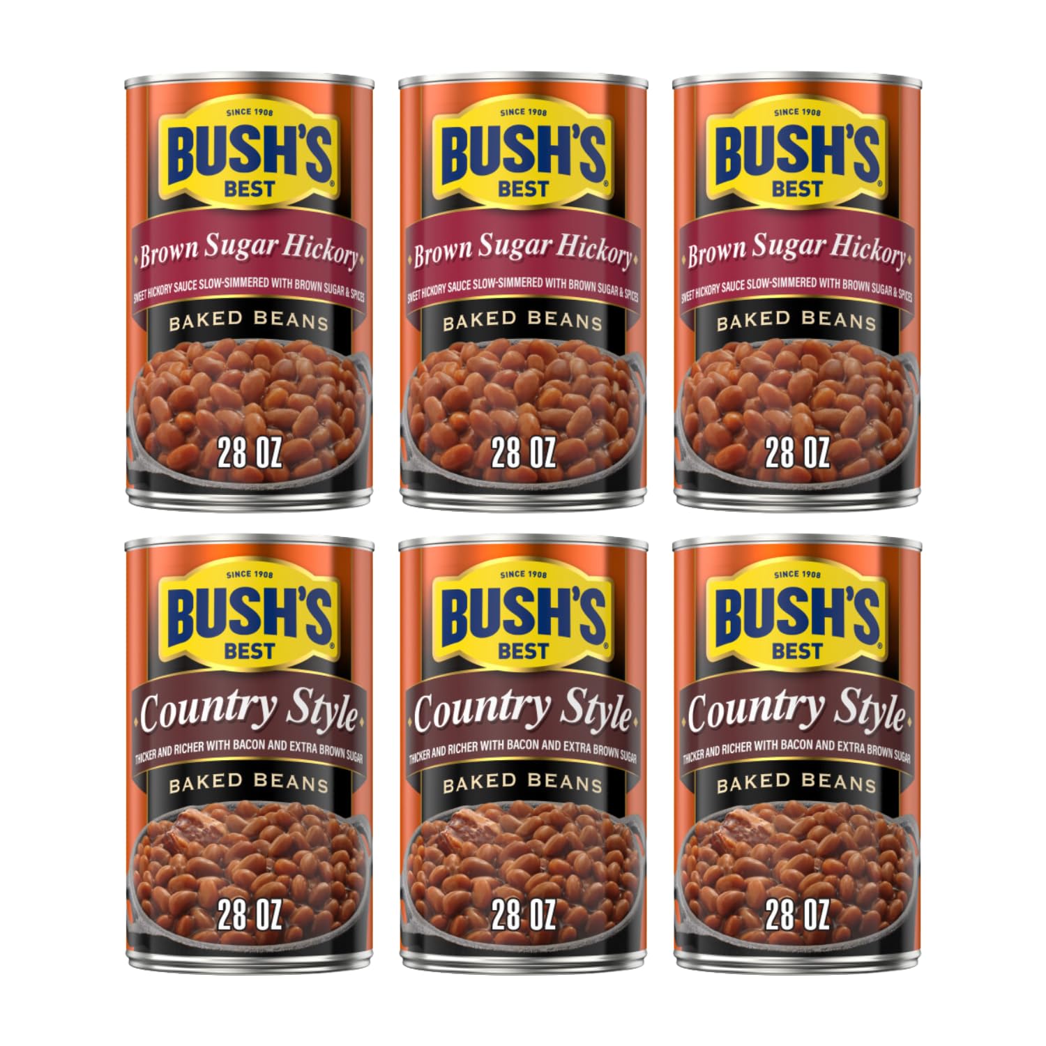 Bushs Best Baked Beans Variety Pack, Country Style & Brown Sugar Hickory, 168 Ounce (Pack of 1)