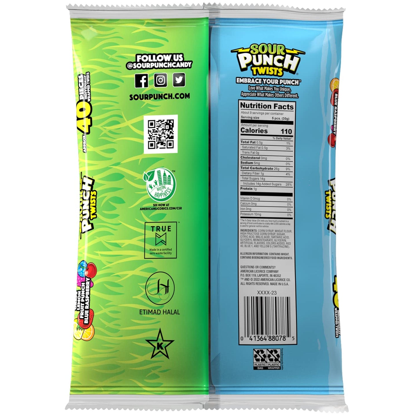 Sour Punch Sour Candy Assorted Easter Twists 12 Ct 9Oz Bag 4 Flavors: Blue Raspberry, Grape, Fruit Punch, Lemon