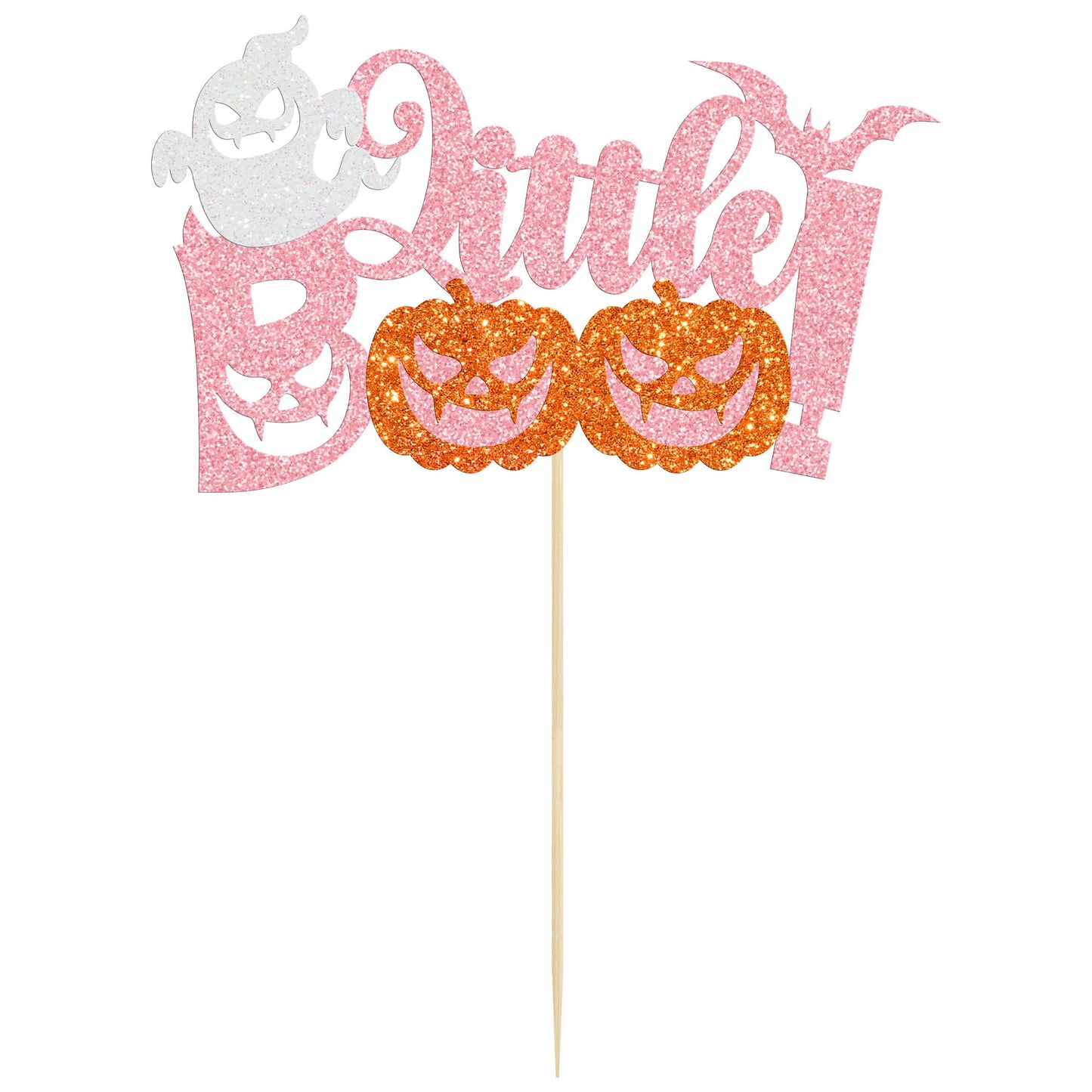 Gyufise 1Pc Little Boo Halloween Cake Topper Pink Glitter Pumpkin Ghost Halloween Baby Shower Cake Decorations For Halloween The