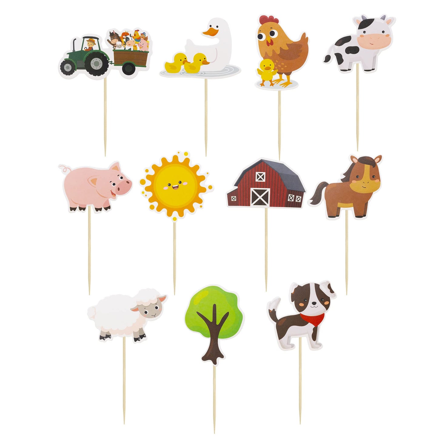 Gyufise 55Pcs Farm Animals Cupcake Toppers Chicken Sheep Pig Horse Cow Dog Cupcake Picks Barn Animals Baby Shower Kids Birthday