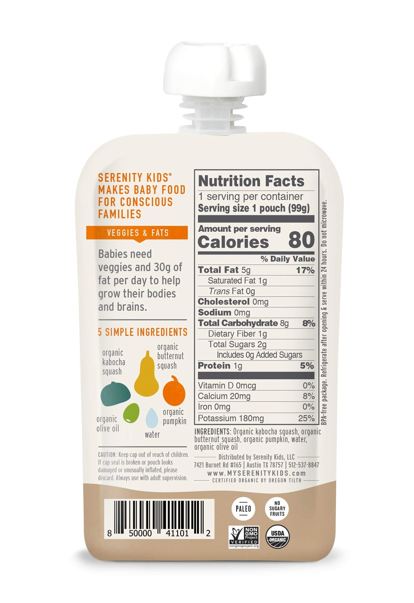 Serenity Kids 6+ Months Squash Veggie Baby Food Puree Pouches - Bpa-Free & Usda Organic & Allergen Free - No Added Sugars - 3.5 Oz 12 Pack
