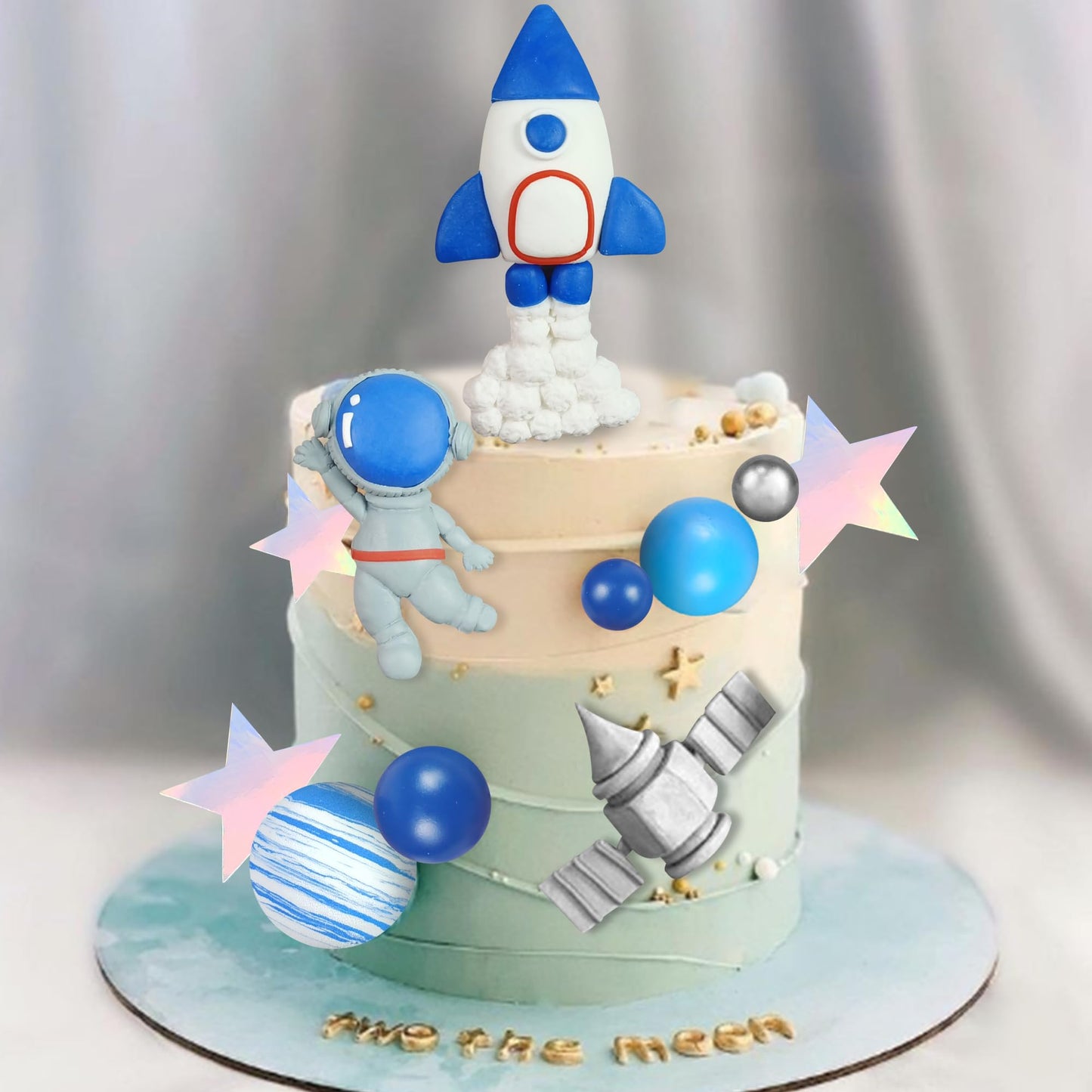 Space Cake Toppers Outer Space Astronaut Figurines Rocket Balls And Stars Kids Space Theme Decorations For Birthday Party Suppli