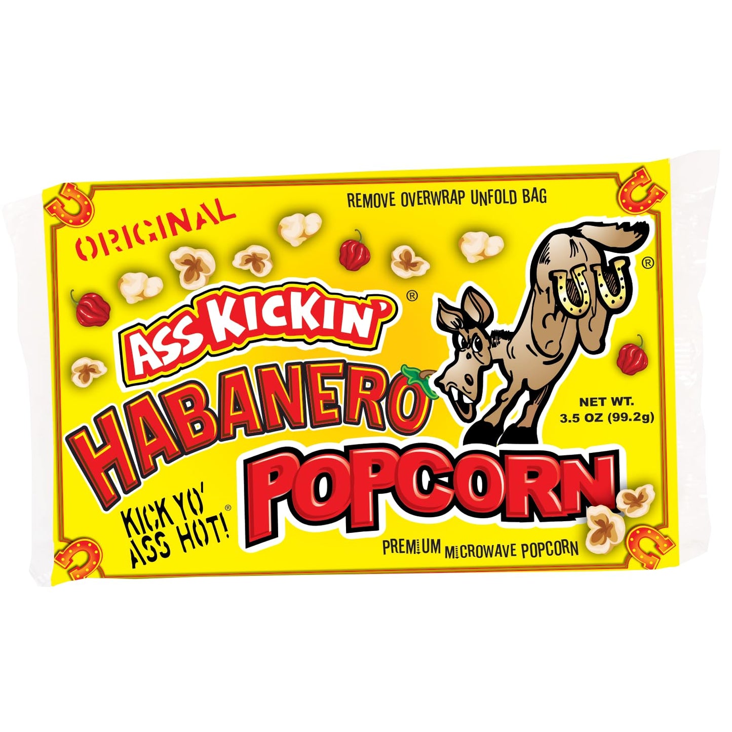 ASS KICKIN Habanero Popcorn - 6 Pack - Gourmet Spicy Snack - 0.58 Ounce Bags - Great for Movie Night