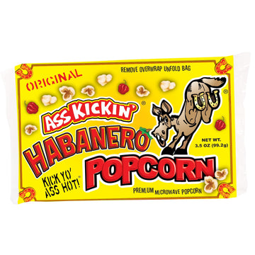 ASS KICKIN Habanero Popcorn - 6 Pack - Gourmet Spicy Snack - 0.58 Ounce Bags - Great for Movie Night