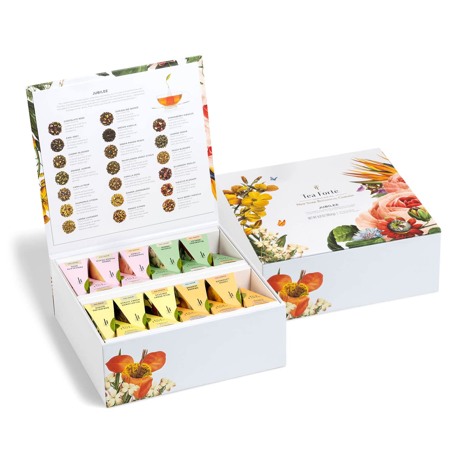 Tea Forte Jubilee Premium Tea Chest Gift Sampler, 40 Count, 2 of Each Blend, Individually Wrapped Pyramid Infuser Bags