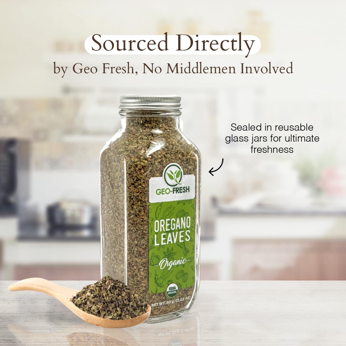 Geo-Fresh Organic Oregano, 2.12 Oz (60G) | Seasoning | Best On Pizza, Pasta, Soup, Chicken & Many More | Non-Gmo, Kosher, 100% O