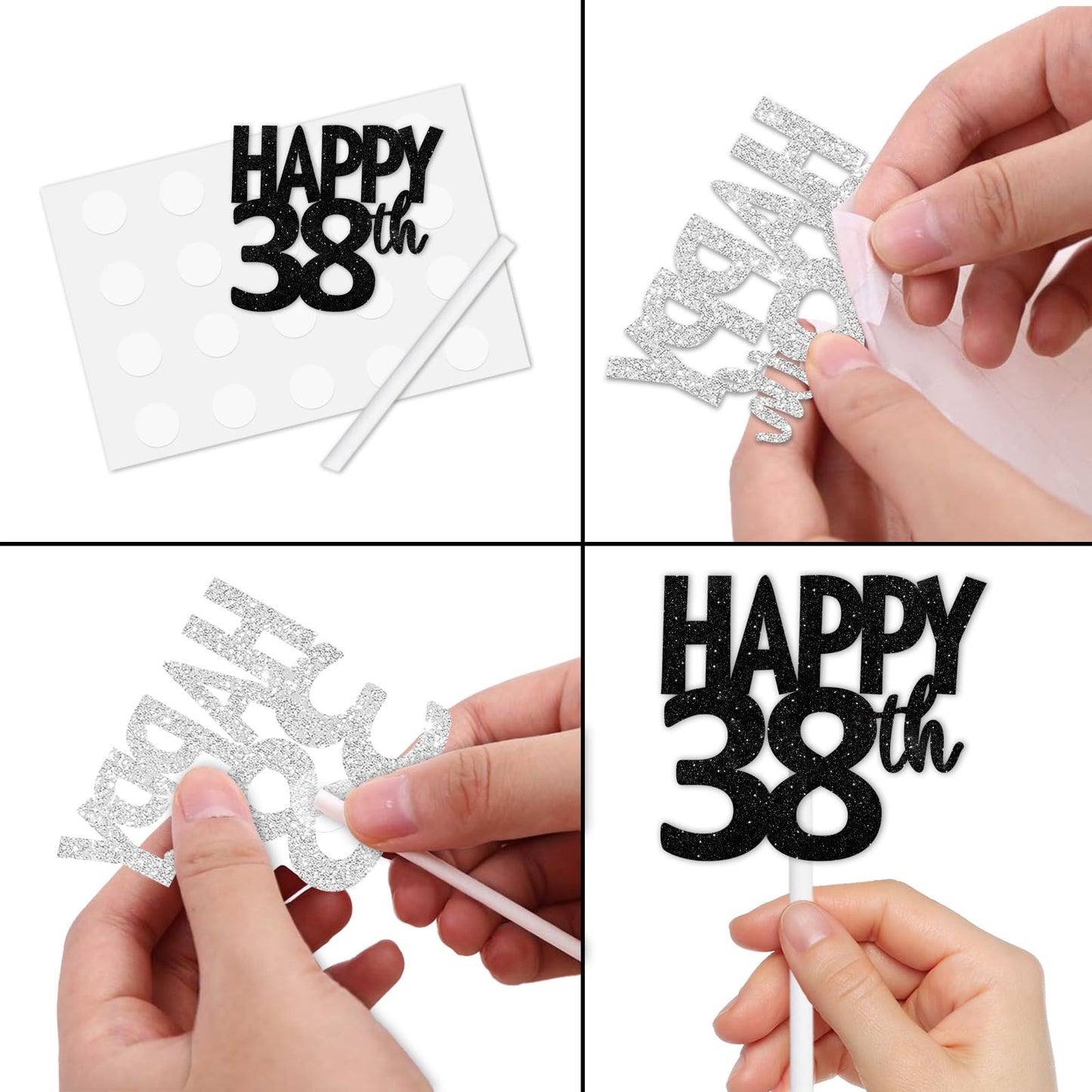 18Pcs Black Glitter Happy 38Th Dessert Cupcake Topper Pick For Funny Legend Since 1987 Theme Decor Supplies Men Women Happy 38 B