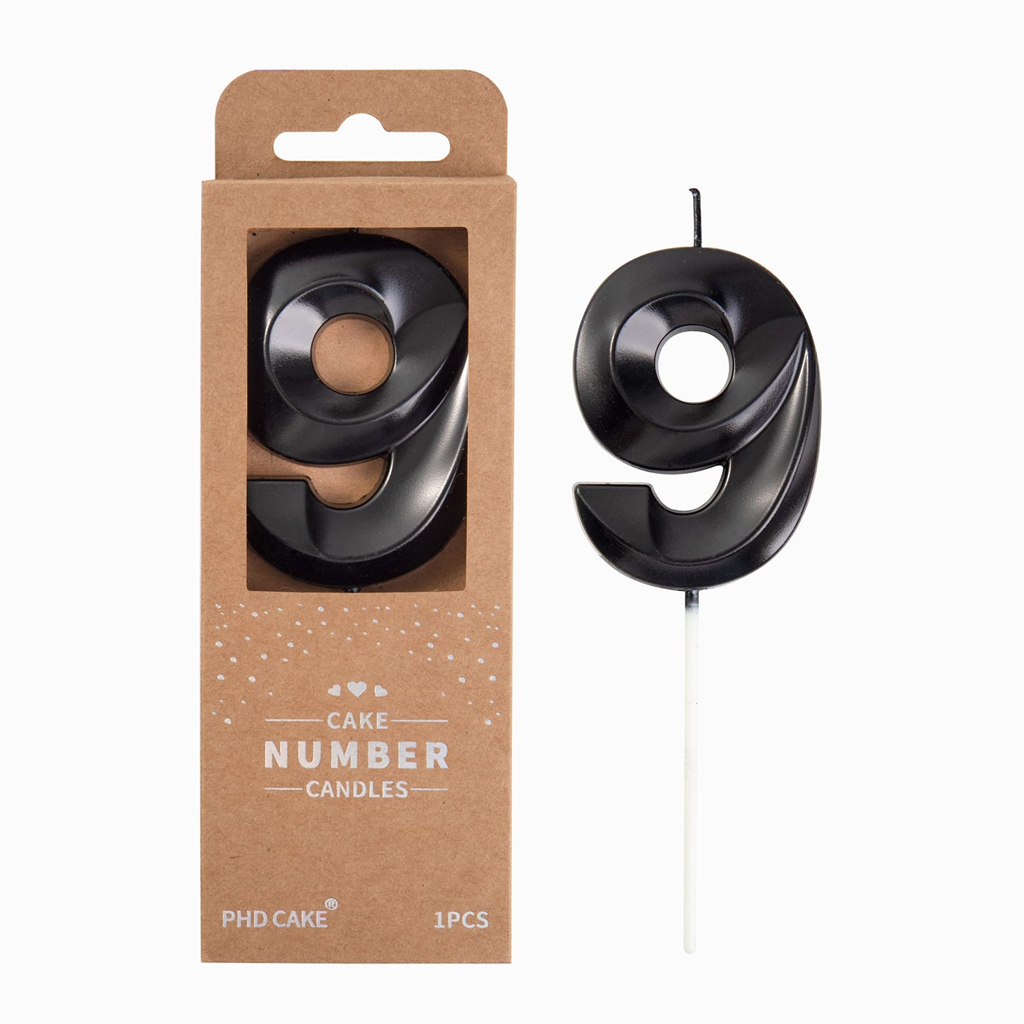 PHD CAKE Birthday Candles, Black Number 9, 2.76 Inch Wax Cake Decoration