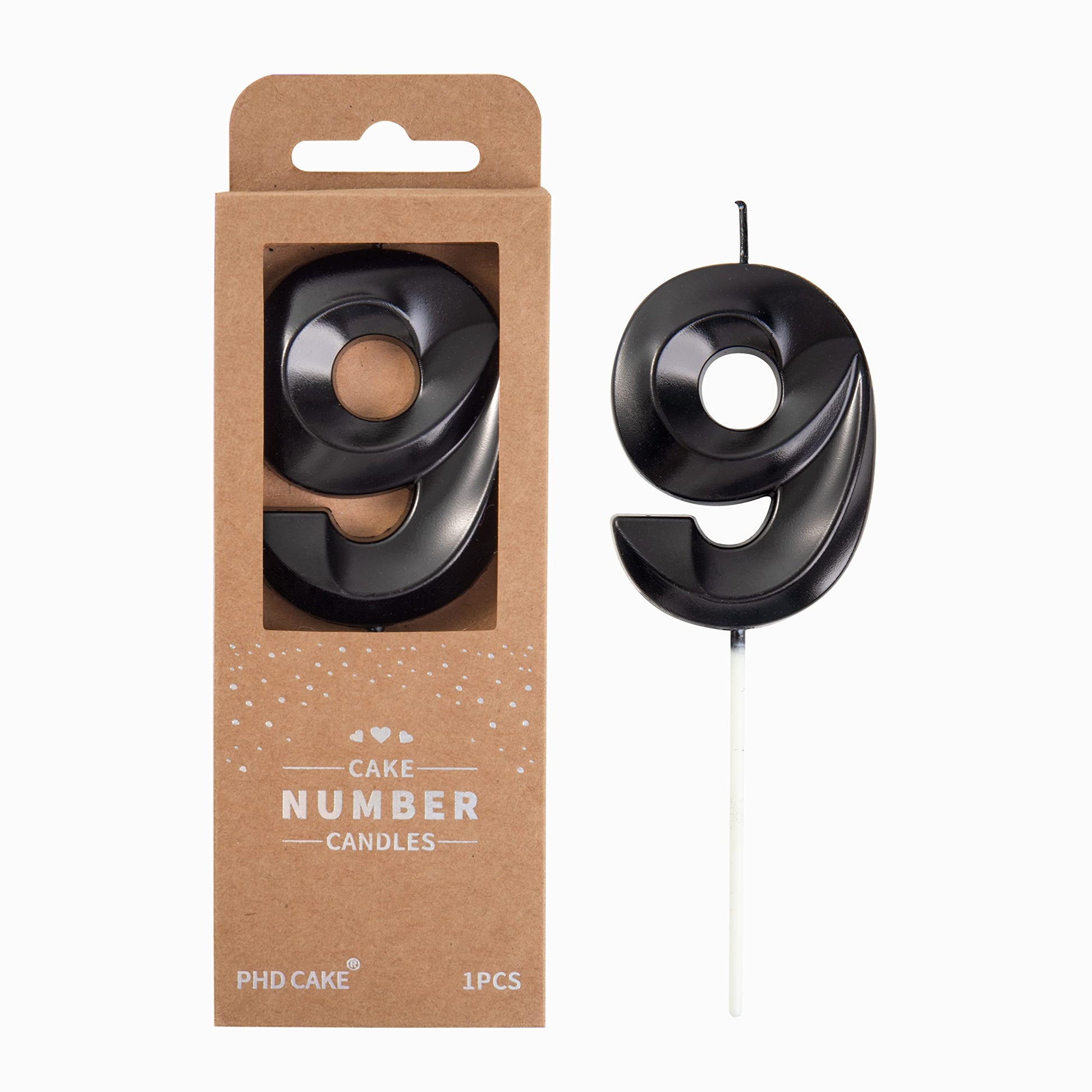 PHD CAKE Birthday Candles, Black Number 9, 2.76 Inch Wax Cake Decoration