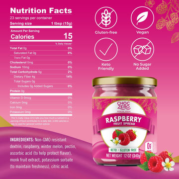 Choczero Raspberry Jam Preserves, No Added Sugar, Keto Fruit Spread, Great Source Of Fiber, All Natural, 12 Ounces (Pack Of 1)