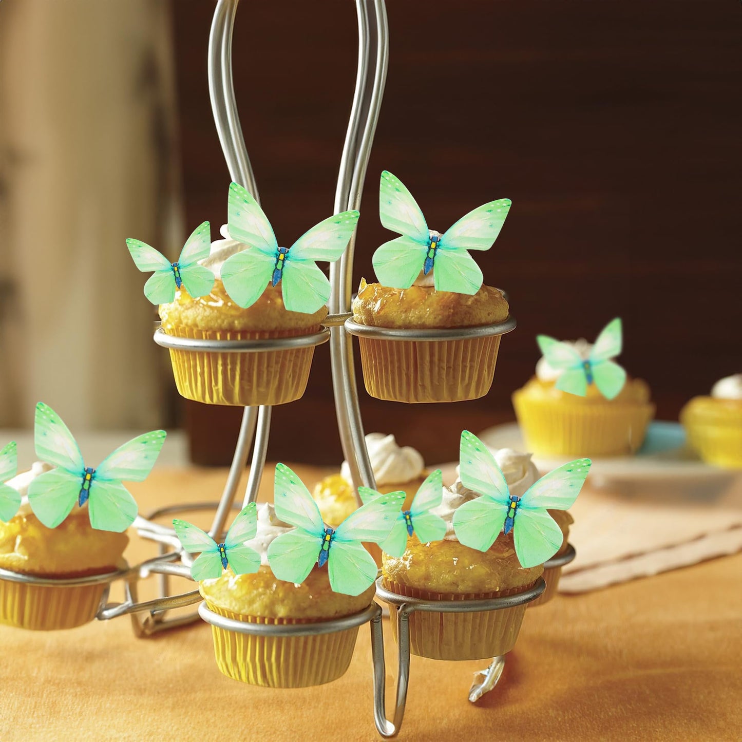 Gyufise 72Pcs Edible Butterfly Cupcake Toppers & Decorations For Butterfly Theme Baby Shower & Kids Birthday Party Cake Supplies - Green