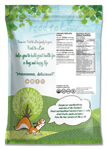 Food To Live Organic Medjool Dates, 10 Pounds - Non-Gmo, Whole Dried Dated Pits, Large Size, Unsweetened, Unsulphured, Vegan, Si