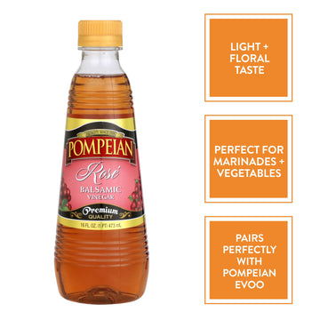 Pompeian Gourmet Balsamic Rosé Vinegar, Perfect For Salad Dressings, Marinades, Drizzling & Vegetables, Naturally Gluten-Free, 16 Fl Oz