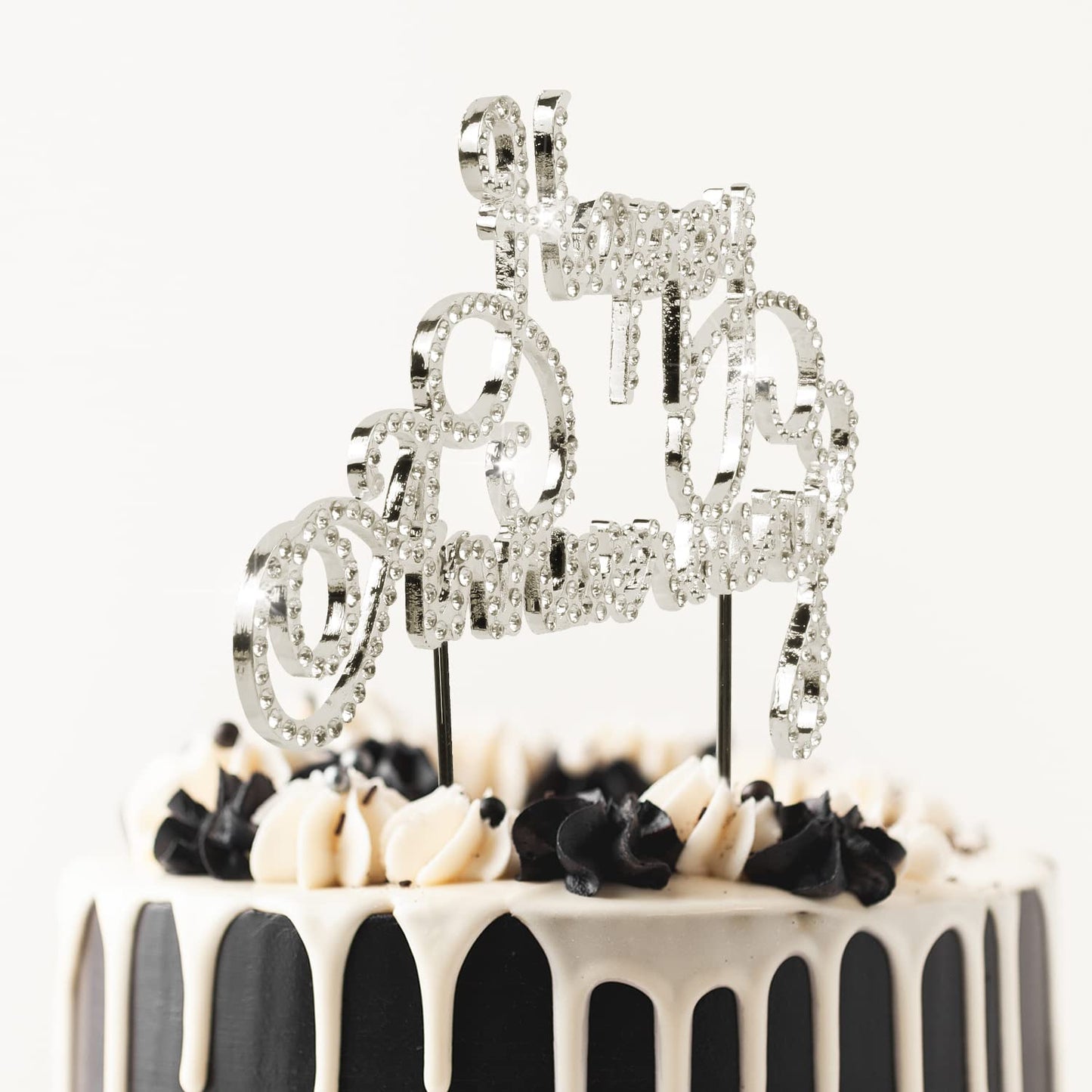 Happy Anniversary Cake Topper Wedding Anniversary Crystal Rhinestone Party Decoration Silver (Silver)