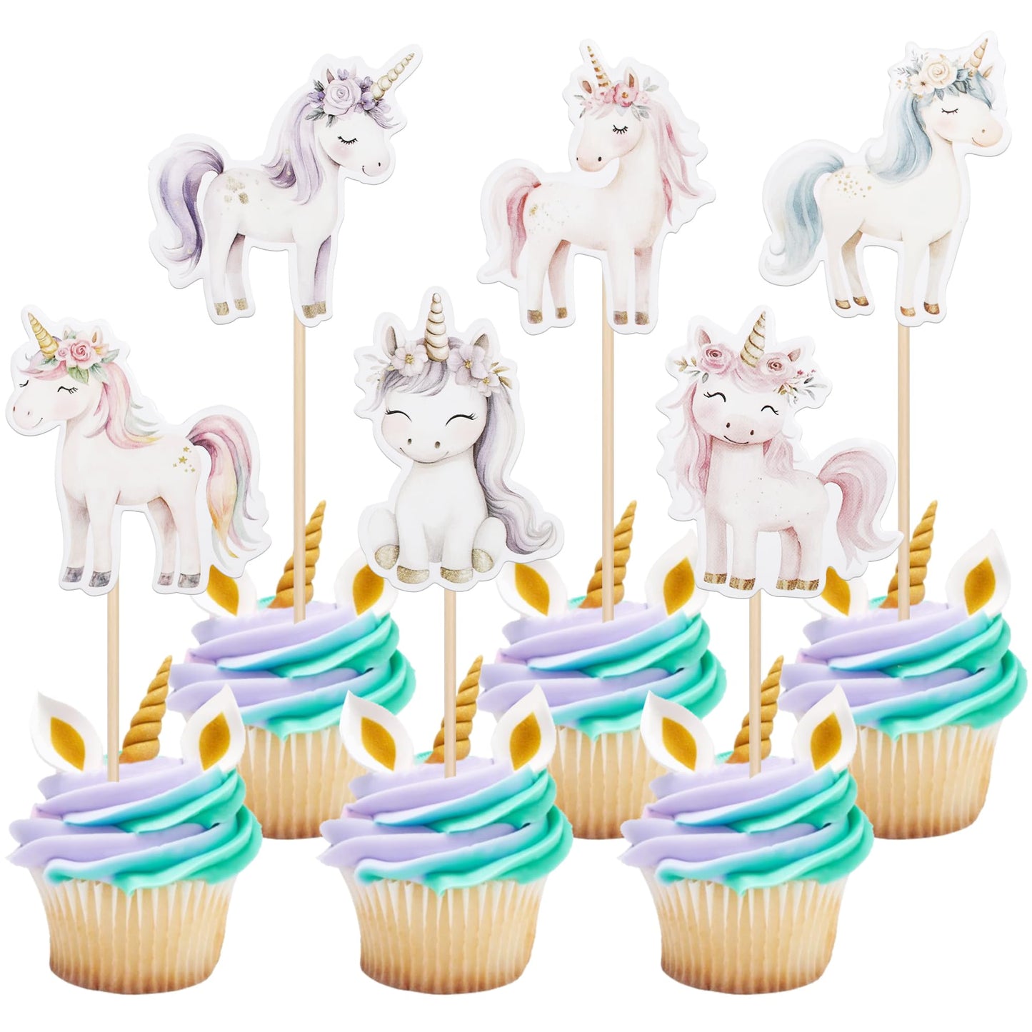 Rsstarxi Horse Cupcake Toppers - 36 Pack, Cardstock, Birthday Party Decorations, Design 6