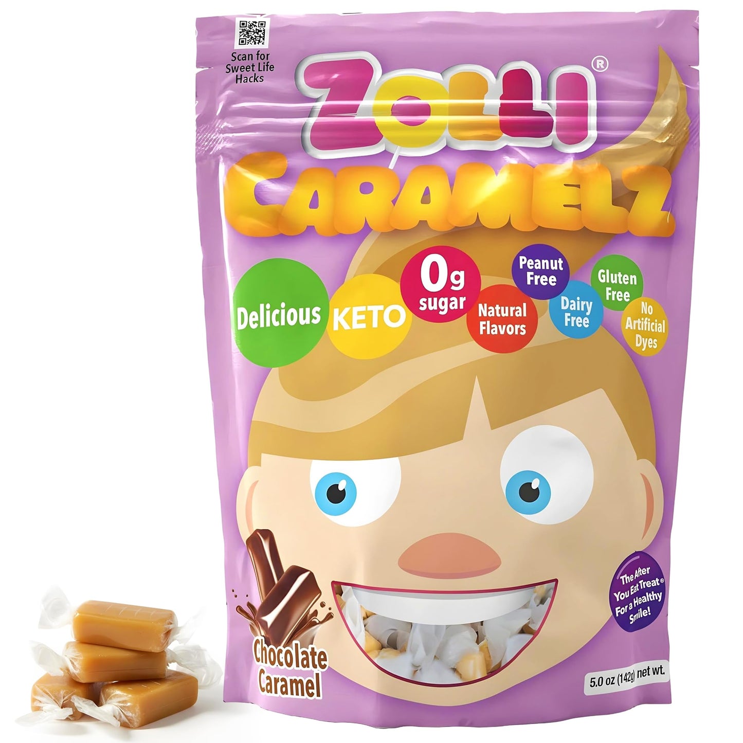 Zolli Caramelz Sugar-Free Candy - Creamy, Chewy, Dye-Free, Keto & Diabetic-Friendly Healthy Candy, Dentist-Approved Treats for K