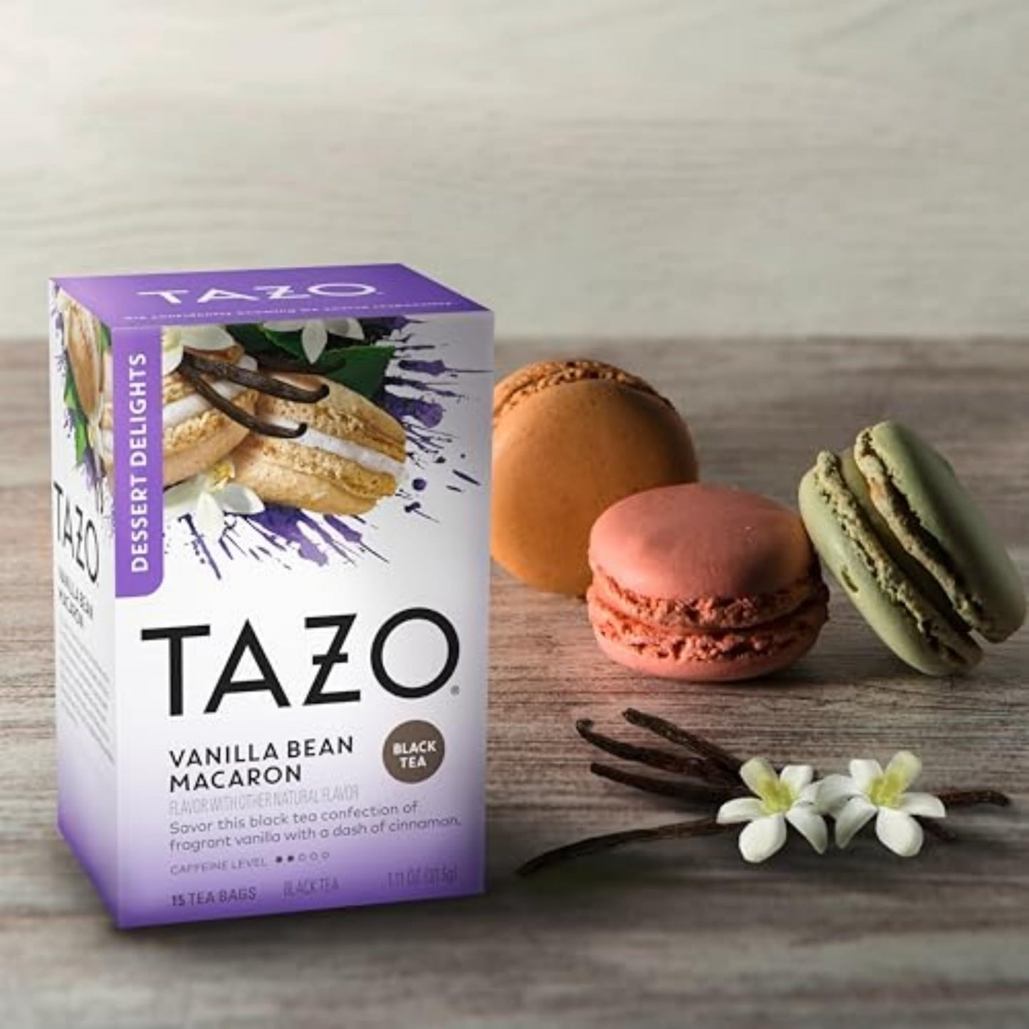 TAZO Dessert Delights Vanilla Bean Macaron Tea Bags, Sugar and Calorie Free, 15 Count (Pack of 6)
