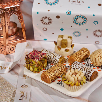 Laylas Delicacies Mediterranean Treats Gift Box For Ramadan Mubarak - Handmade Healthy Mixed Nutty Flavors Pastries - Halal, Veg