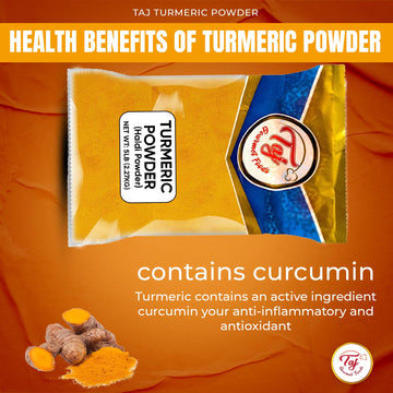 Taj Premium Indian Turmeric Haldi Powder, Curcumin Ground, (5-Pounds Jar) Bulk Packaging