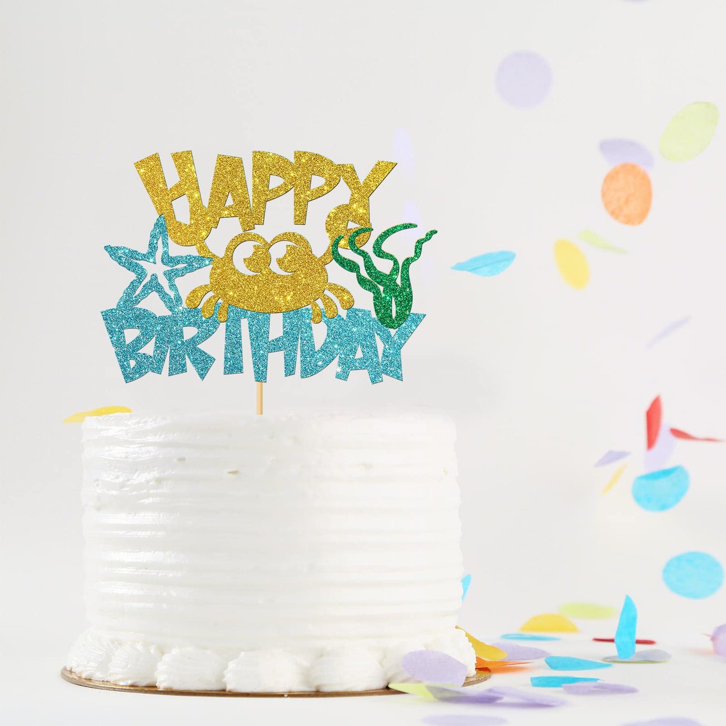 Monmon & Craft Crab Happy Birthday Cake Topper/Ocean Baby Children 1St Birthday Cake Decor/Sea Animal Theme Birthday Party Decor