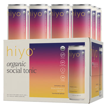 Hiyo Organic Social Tonic - Blackberry Lemon, 12 Pack - N.A. Functional Seltzer, Sparkling Water Crafted with Organic Adaptogens