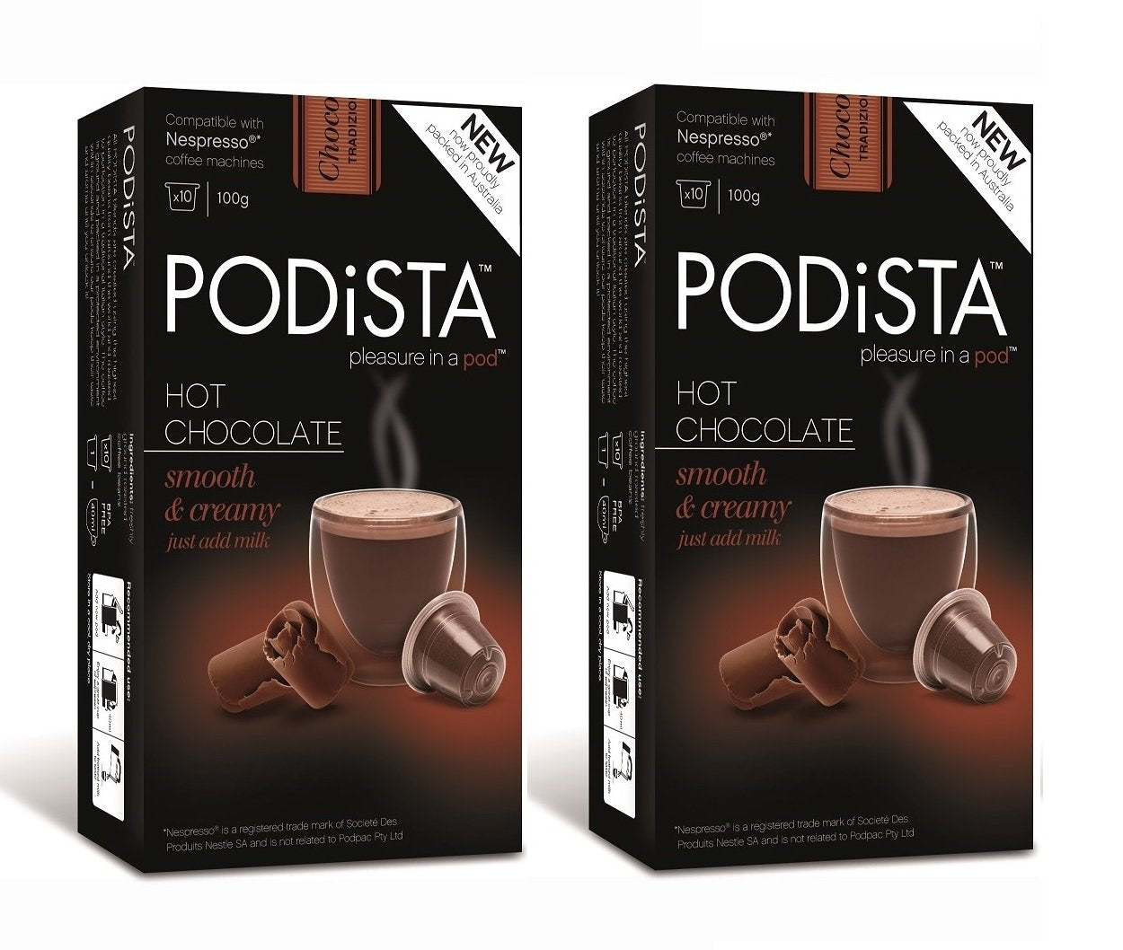 Podista Nespresso Compatible Hot Chocolate Pods - Smooth & Creamy - 20 Count (10 Count Pack of 2)