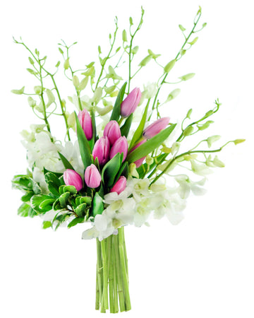 KaBloom PRIME NEXT DAY DELIVERY - Mothers Day Collection - Pink Pearl Tulips and White Orchids| Fresh For Delivery Prime.Gift fo